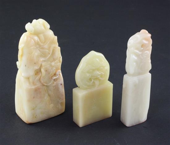 Three Chinese Baitan stone seals, 8.8 x 2.3 x 1cm